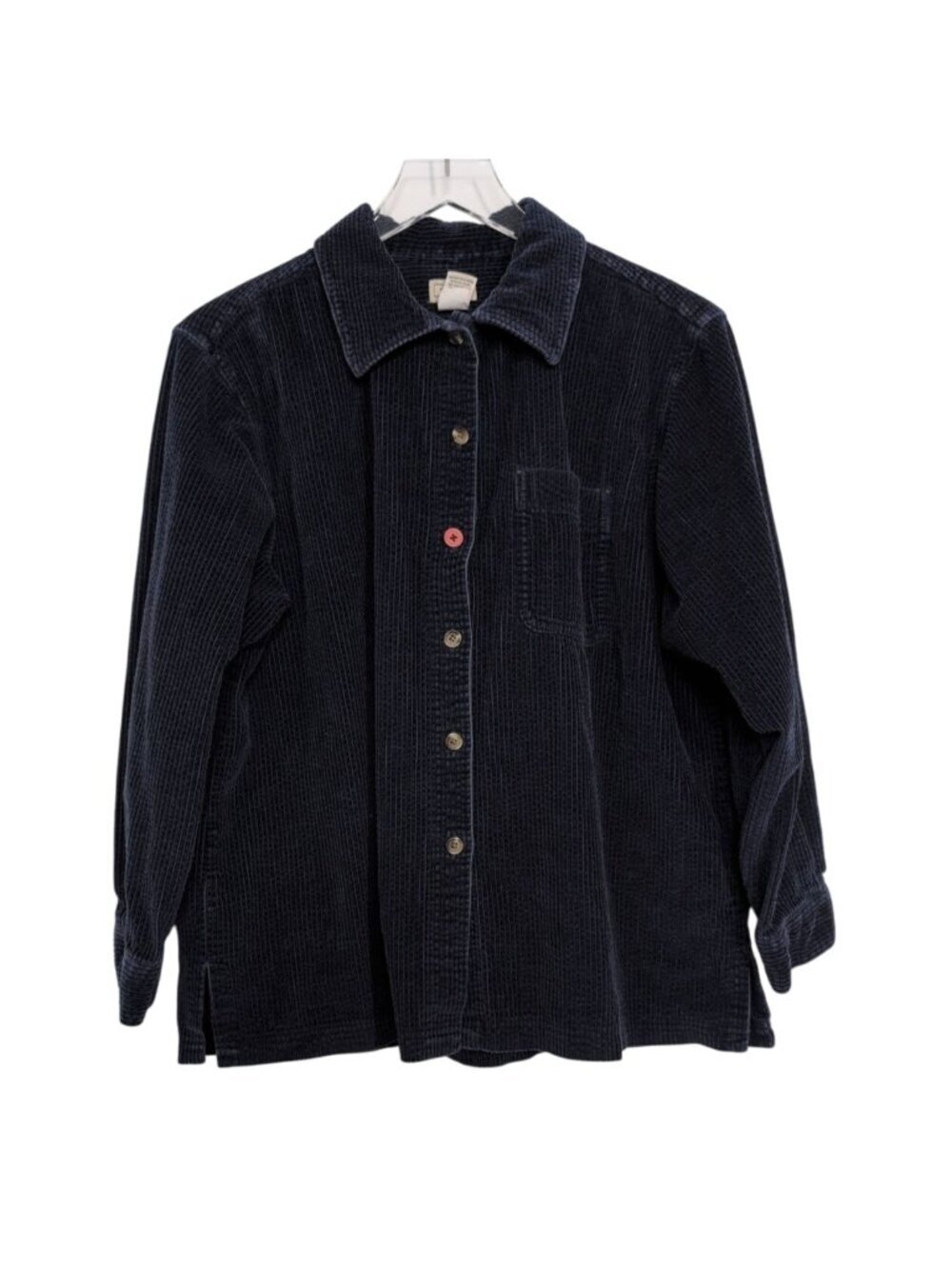 LL Bean Corduroy Shirt Womens Petite Size Large Blue Lagenlook Button Front
